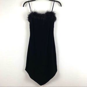 Vintage 90s Y2K Steppin’ Out Velvet Marabou Trim Bodycon Dress EUC